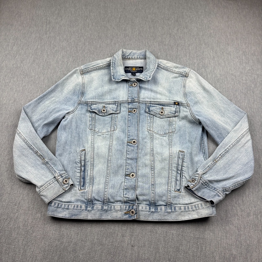 Lucky Brand Jacket Womens Large Blue Trucker Denim Light Wash Button Up Classic